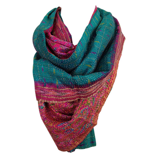 teal rose Indian kantha scarf